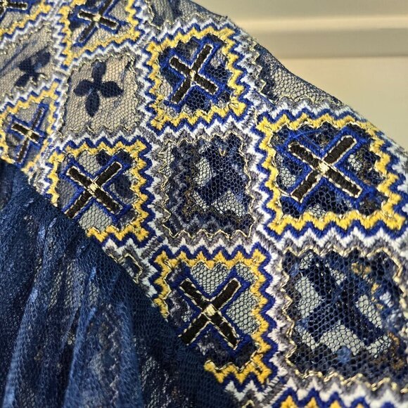 Free People Joyride Sheer Navy Bohemian Tulle Embroidered Top Size S - Picture 10 of 14